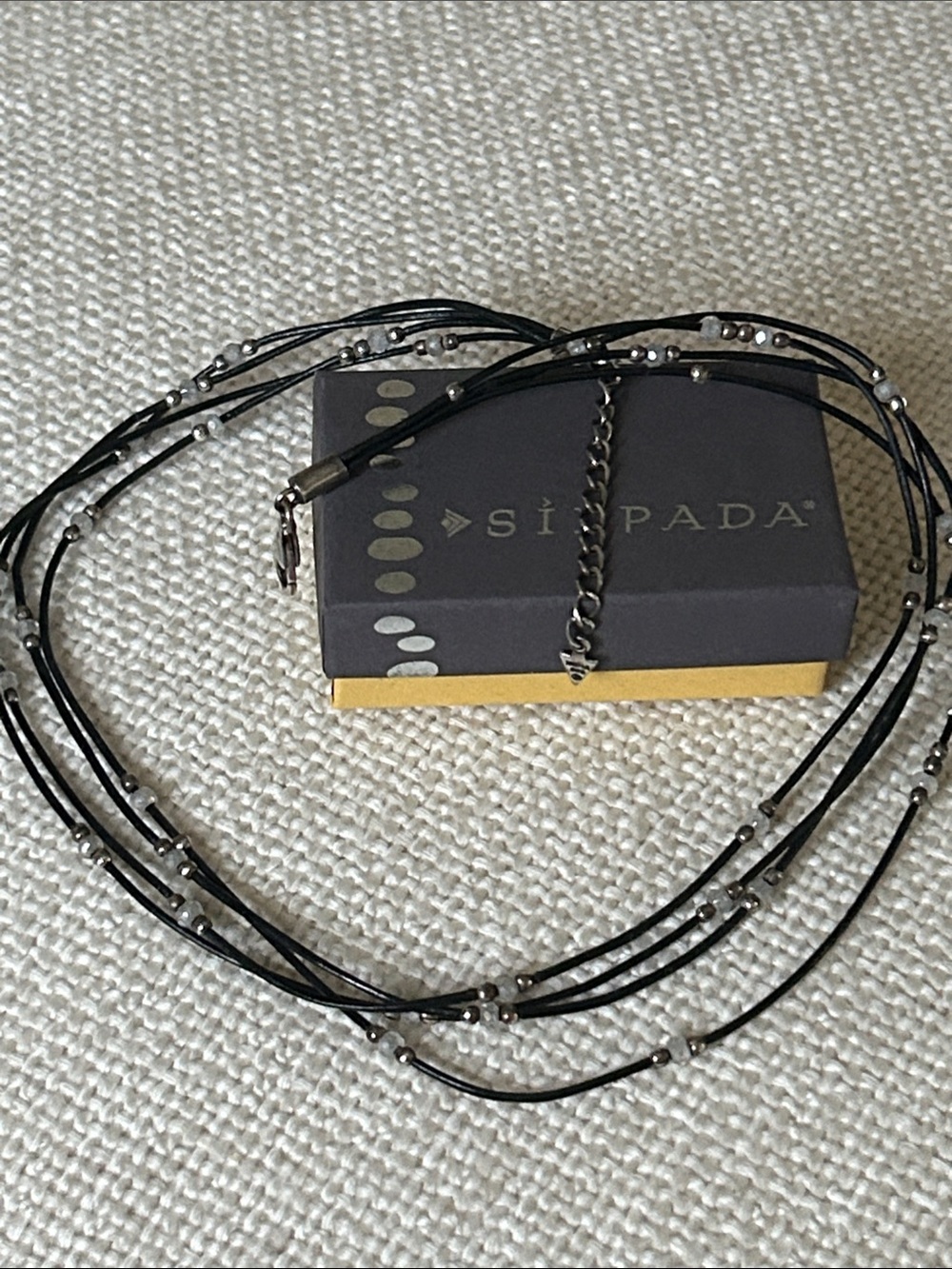 Silpada Layered Black leather necklace with Sterling Silver and CZ crystal beads